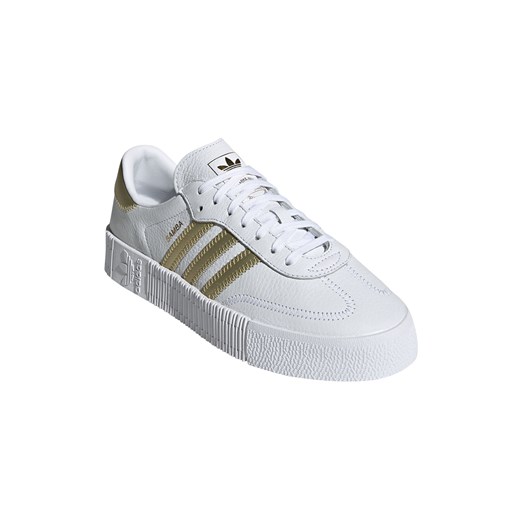 Buty sportowe damskie Adidas skórzane białe na wiosnę płaskie gładkie sznurowane 