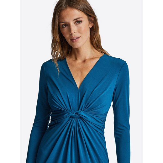 Sukienka Dorothy Perkins niebieska z długim rękawem prosta midi z dekoltem v 