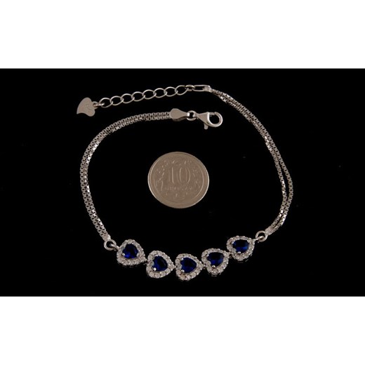 Bransoleta srebrna serce z niebieską cyrkonią  b0413 - 5,4g.