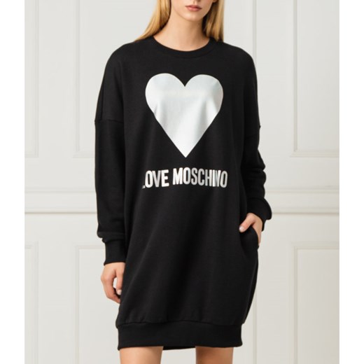 Sukienka Love Moschino na co dzień z długim rękawem czarna mini prosta 