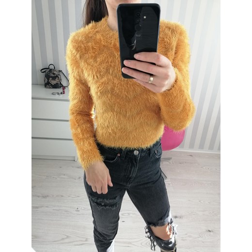 Sweter damski żółty bez wzorów 