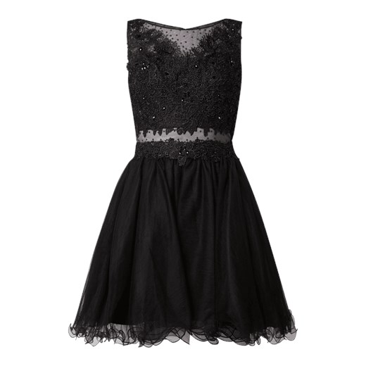 Sukienka czarna Laona rozkloszowana z aplikacjami  na sylwestra mini 