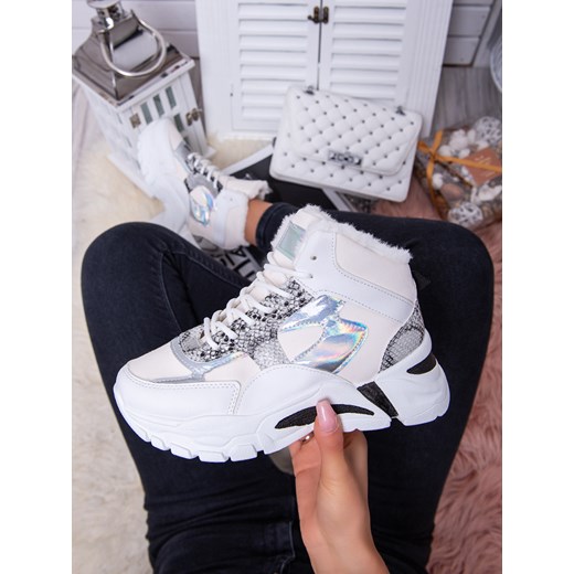 Buty sportowe damskie Escoli w zwierzęcy wzór na platformie wiązane 