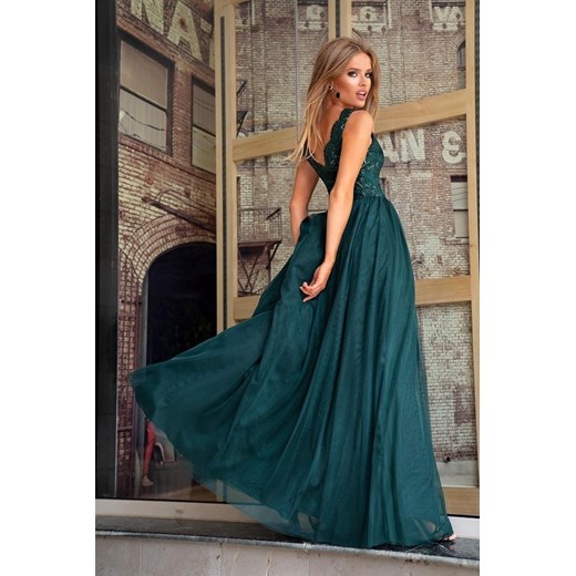 CHIARA - długa suknia wieczorowa-zielony  Emo Sukienki M (38) promocja Pawelczyk24.pl 