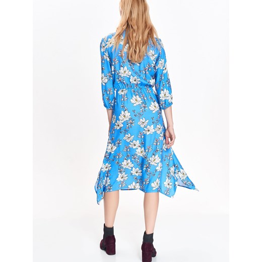 Sukienka Top Secret niebieska w kwiaty na spacer casual midi z długim rękawem 