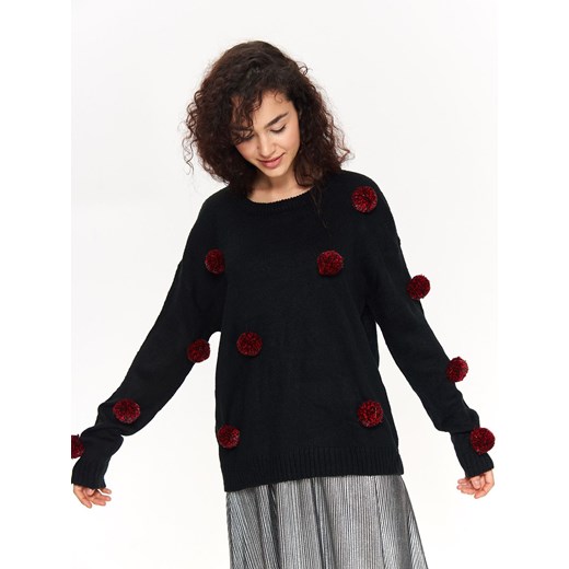 Sweter damski zdobiony pomponami w kontrastowym kolorze Top Secret  34 wyprzedaż  