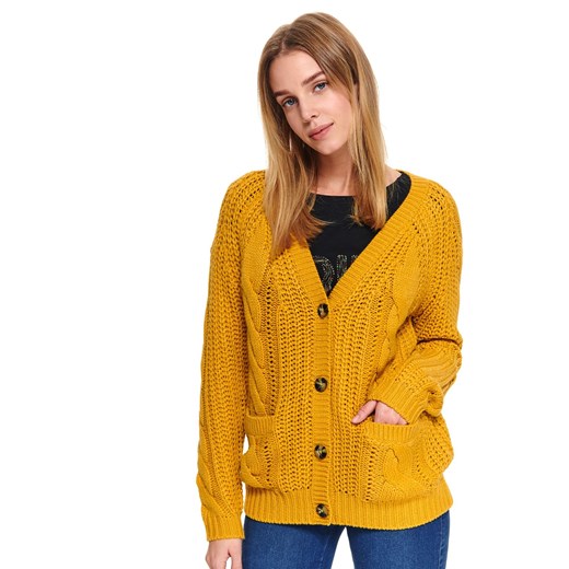 Sweter damski Top Secret z dekoltem w serek żółty 