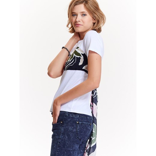 T-shirt damski z ciekawą aplikacją w kwiaty wiązaną z tyłu Troll  XL okazyjna cena Top Secret 