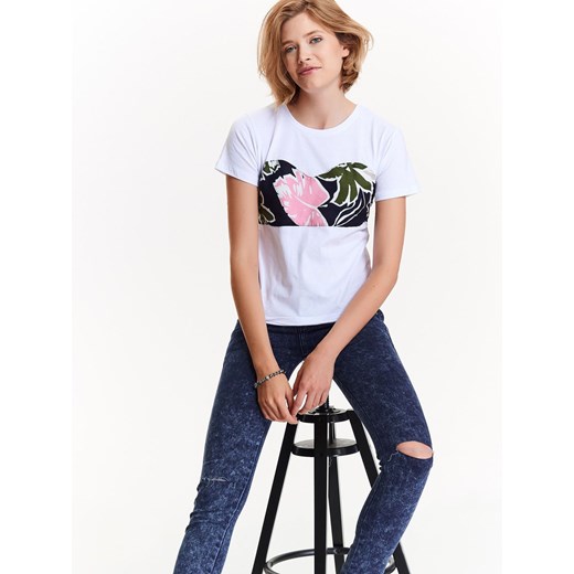 T-shirt damski z ciekawą aplikacją w kwiaty wiązaną z tyłu Troll  XL Top Secret wyprzedaż 