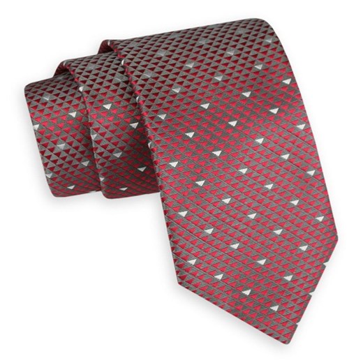 Czerwono-Szary Szeroki Krawat -Angelo di Monti- 7 cm, Męski, Wzór Geometryczny KRADM1651 ze sklepu JegoSzafa.pl w kategorii Krawaty - zdjęcie 77173856