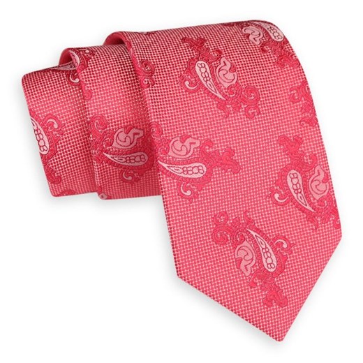 Różowy Klasyczny Szeroki Krawat -Angelo di Monti- 7 cm, Męski, Wzór Paisley, Łezki KRADM1661 ze sklepu JegoSzafa.pl w kategorii Krawaty - zdjęcie 77173876