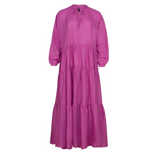Sukienka różowa Byinsomnia oversize maxi z żabotem z długimi rękawami 