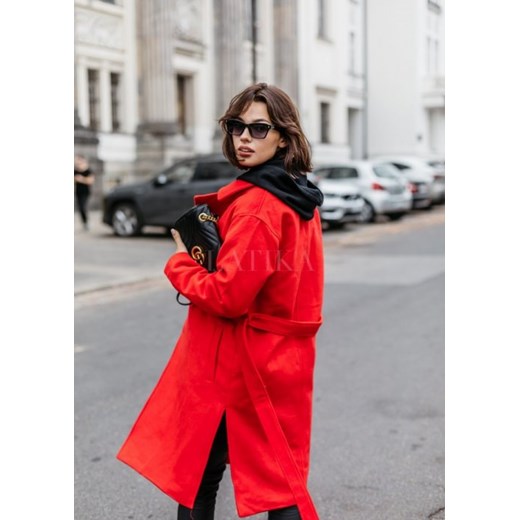 Płaszcz damski casual czerwony gładki 