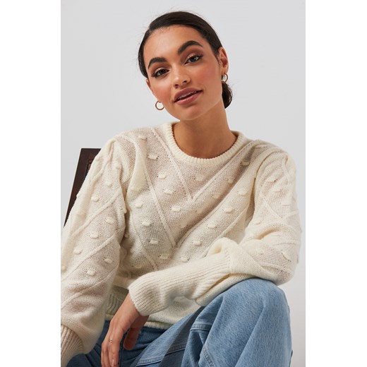 NA-KD Bubble Detail Knitted Sweater - White  NA-KD S 