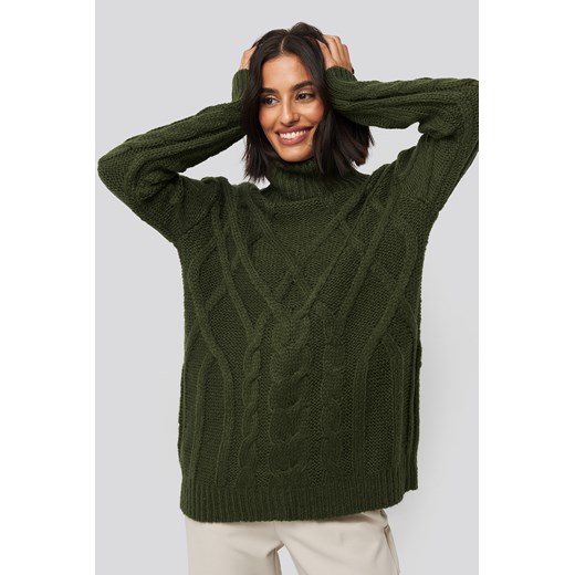 NA-KD Cable Knitted High Neck Sweater - Green NA-KD  XXXL 
