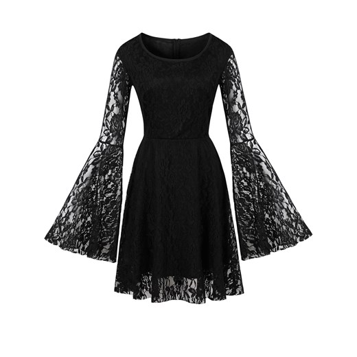 Elegrina sukienka czarna na sylwestra z okrągłym dekoltem 