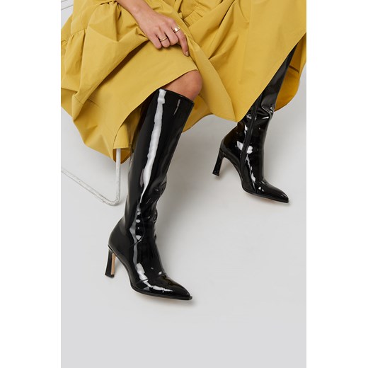 Kozaki damskie NA-KD Shoes czarne na zamek z cholewką przed kolano eleganckie 