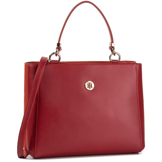 Shopper bag Tommy Hilfiger czerwona elegancka bez dodatków 