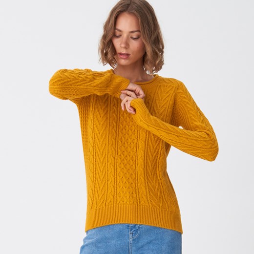 House - Sweter z ozdobnym splotem - Żółty  House S 