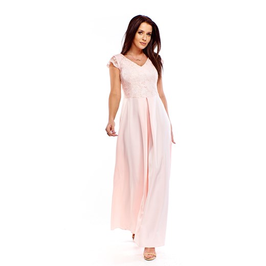 Sukienka Ptakmoda.com oversize różowa maxi na karnawał z krótkim rękawem 