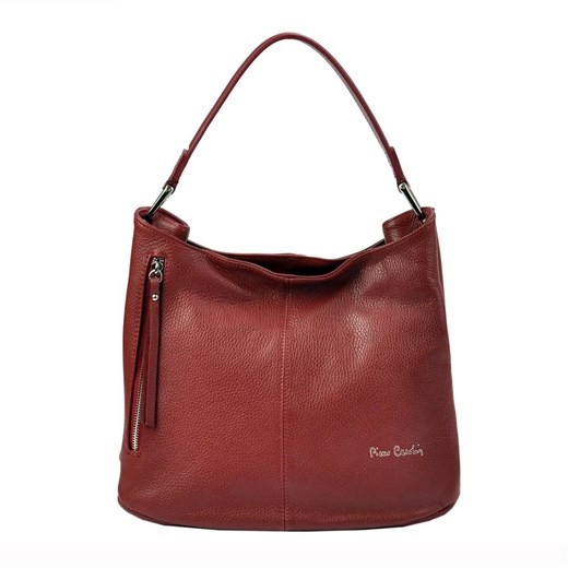 Shopper bag Pierre Cardin czerwona ze skóry bez dodatków 