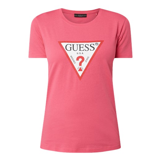 Różowa bluzka damska Guess z okrągłym dekoltem z krótkim rękawem 