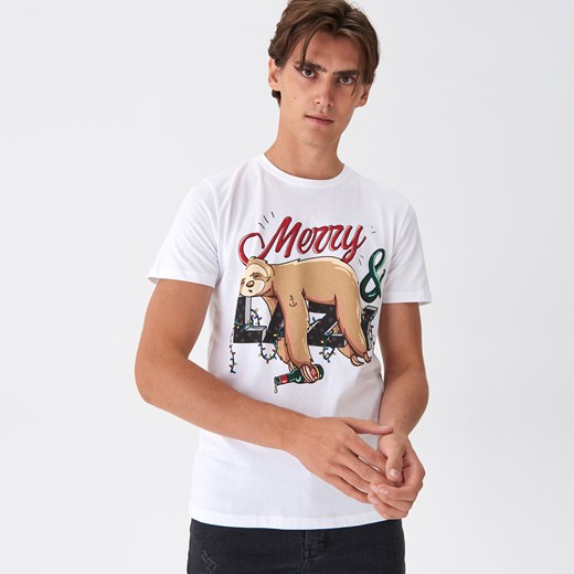 House - T-shirt ze świątecznym motywem - Biały  House XXL 