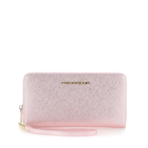 Różowy portfel ze skóry saffiano