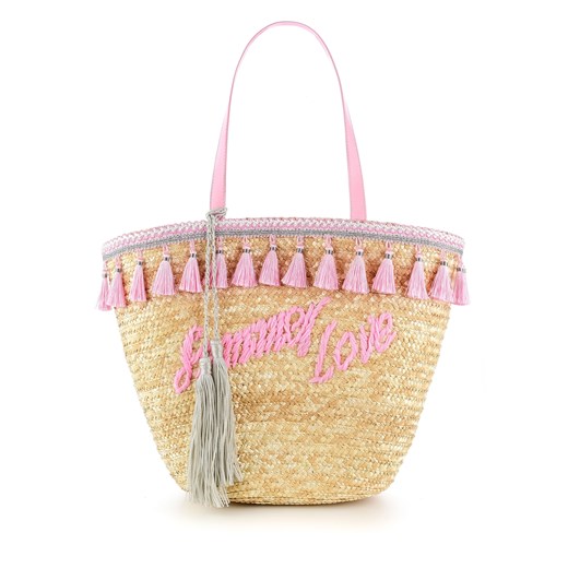 Różowa torba plażowa typu koszyk z chwostami GIAIS