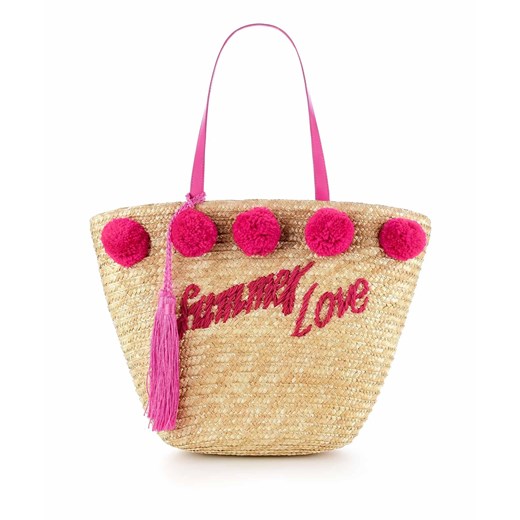 Różowa torba plażowa typu koszyk z pomponami GIAIS