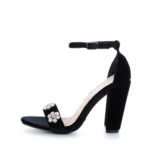 Czarne aksamitne sandały z kwiatami ABRIOLA