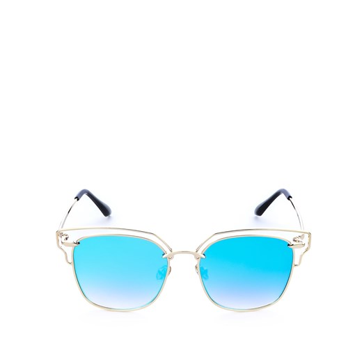 Okulary przeciwsłoneczne z delikatnymi oprawkami i błękitnymi szkłami