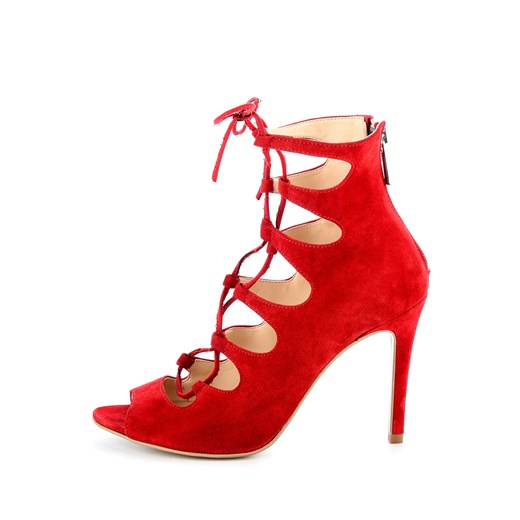 Czerwone sznurowane sandały ze skóry zamszowej