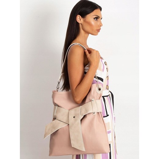Różowa shopper bag Merg na ramię skórzana 