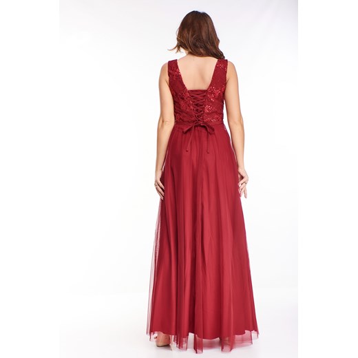 Czerwona sukienka Ptakmoda.com z haftem z tiulu 