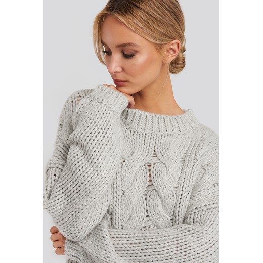NA-KD Trend Round Neck Heavy Knitted Cable Sweater - Grey  NA-KD Trend L/XL NA-KD