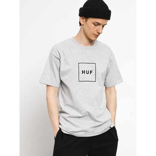 T-shirt męski Huf szary z napisem z krótkim rękawem bawełniany 