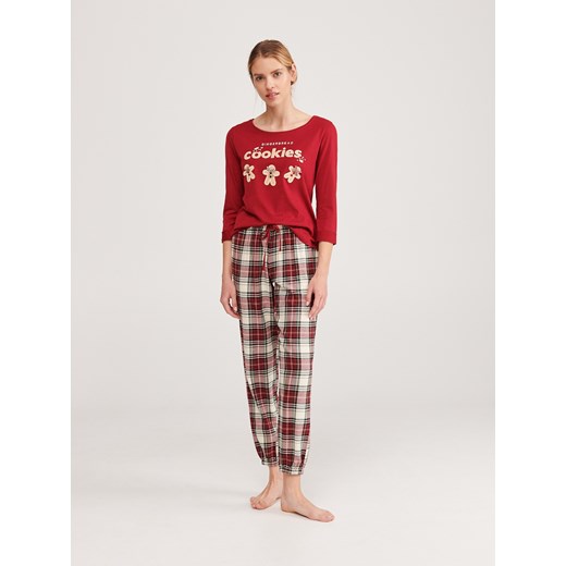 Reserved - Świąteczna piżama ze spodniami w kratę - Czerwony  Reserved XS 