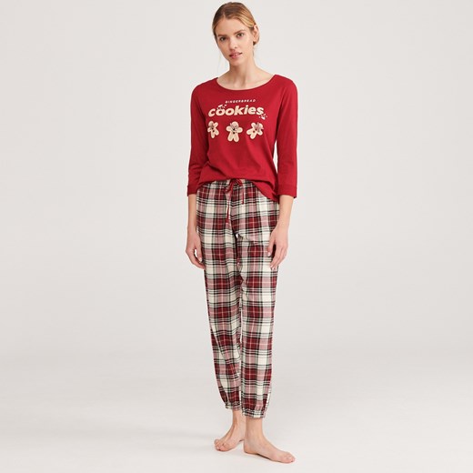 Reserved - Świąteczna piżama ze spodniami w kratę - Czerwony Reserved  XS 