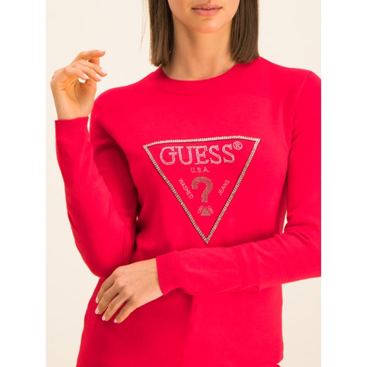 Guess sweter damski z okrągłym dekoltem w nadruki