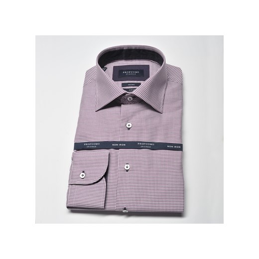 Elegancka koszula męska taliowana (SLIM FIT) we fioletową krateczkę eleganckipan-com-pl szary bawełniane