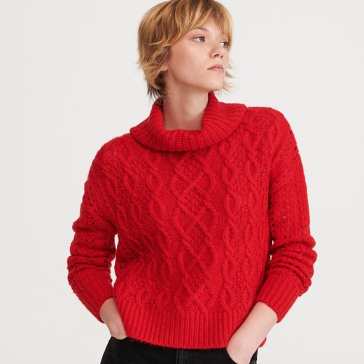 Sweter damski czerwony Reserved z dekoltem v 