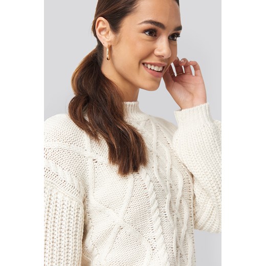 NA-KD Cable Knitted Balloon Sleeve Sweater - White NA-KD  L 