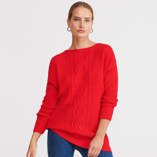 Reserved - Sweter z ozdobnym splotem - Czerwony  Reserved S 