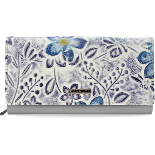 Wyjątkowy portfel damski cavaldi unikatowa portmonetka z fantazyjnym błękitnym wzorem w kwiaty - szary  Cavaldi  world-style.pl