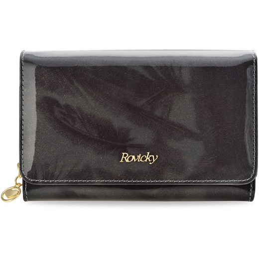 Elegancki skórzany portfel damski rovicky lakierowana opalizująca portmonetka rfid pudełko - czarny  Rovicky  world-style.pl