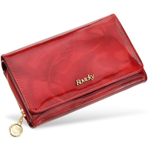 Elegancki skórzany portfel damski rovicky lakierowana opalizująca portmonetka rfid pudełko - czerwony Rovicky   world-style.pl