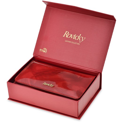 Elegancki skórzany portfel damski rovicky lakierowana opalizująca portmonetka rfid pudełko - srebrny  Rovicky  world-style.pl