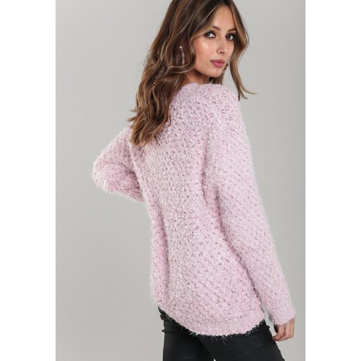 Różowy sweter damski Renee z okrągłym dekoltem 