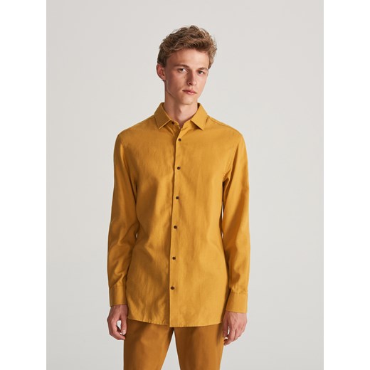 Reserved koszula męska żółta casualowa z długim rękawem 